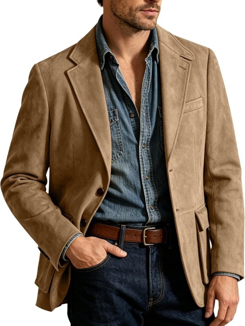 Stylish Men's Suede Blazer Jacket - Retro Sport Coat, Casual Slim Fit